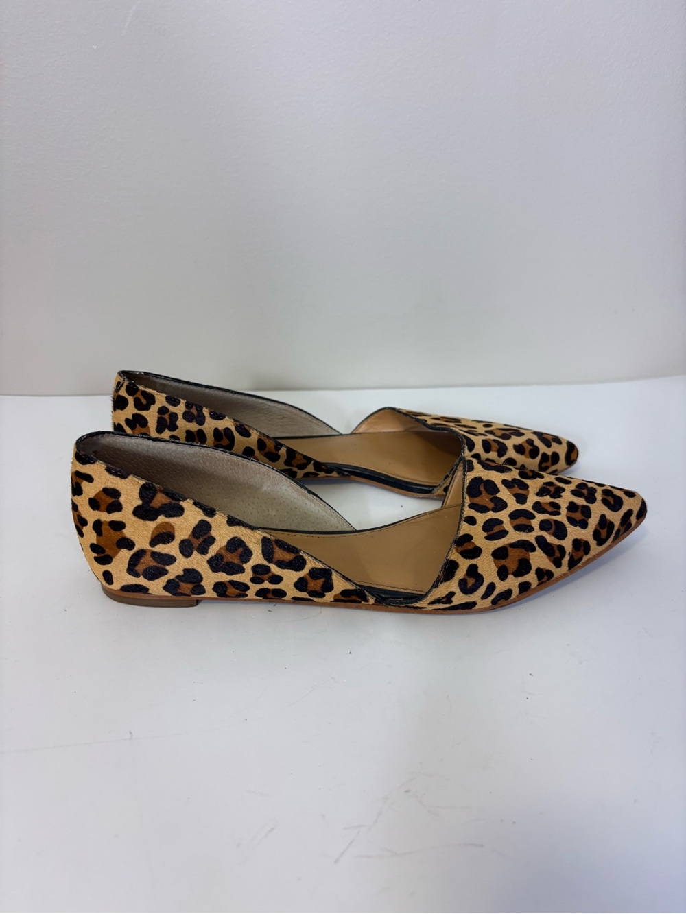 J. Crew Leopard Print Calf Hair Pointed-Toe Cutout Side Flats 9